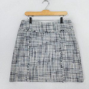 Halogen Skirt Womens 10 Black Blue Tweed A Line Fringe Academia Classic Career